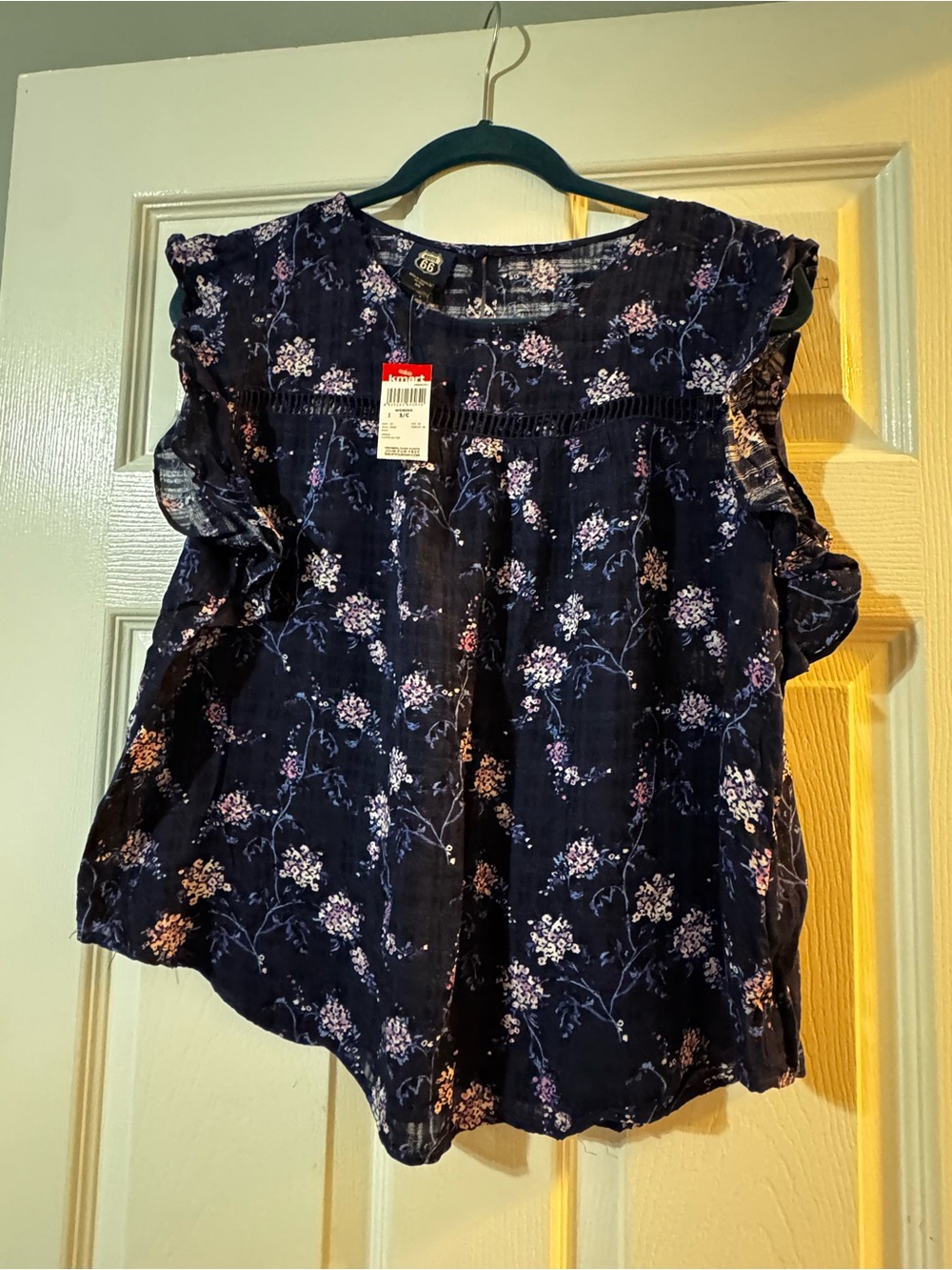 Route 66 Navy Floral Ruffle Sleeve Blouse